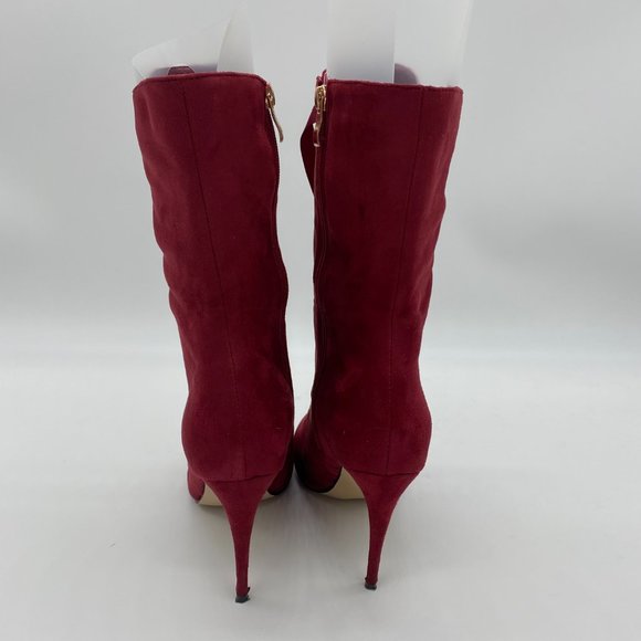 Red Round Toe Lace Up Boot Zip Stiletto Heel Boot - Picture 4 of 9